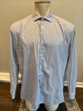 Original Penguin Men’s 17.5/34/35 Blue Patterned Long-Sleeve Dress Shirt